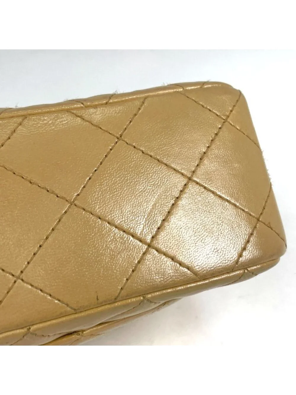 Chanel Mini Quilted Shoulder Bag CC Logo Single Flap Leather Beige